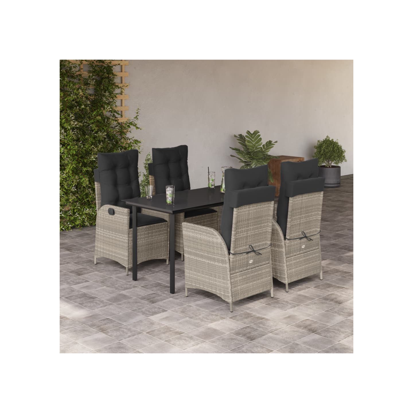 Ensemble à manger de jardin et coussins 5 pcs gris clair rotin
