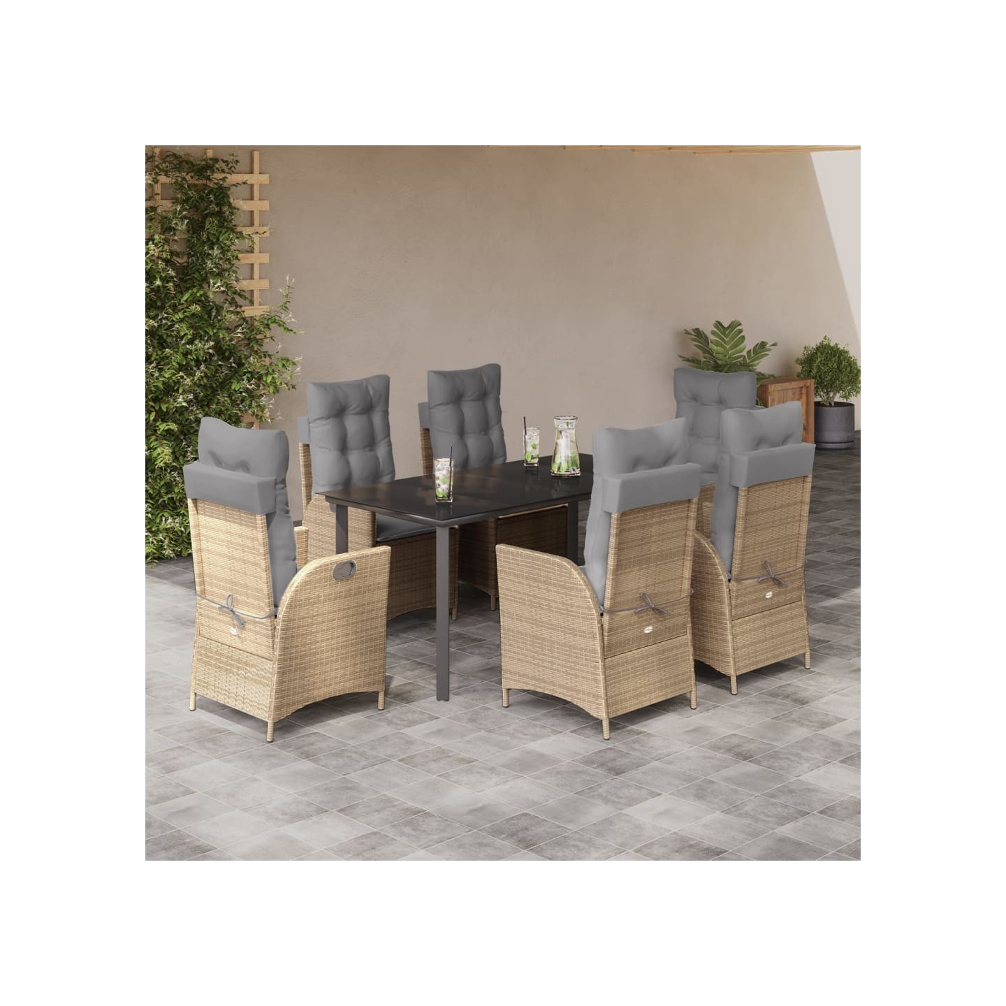 Ensemble à manger de jardin et coussins 7 pcs beige poly rotin
