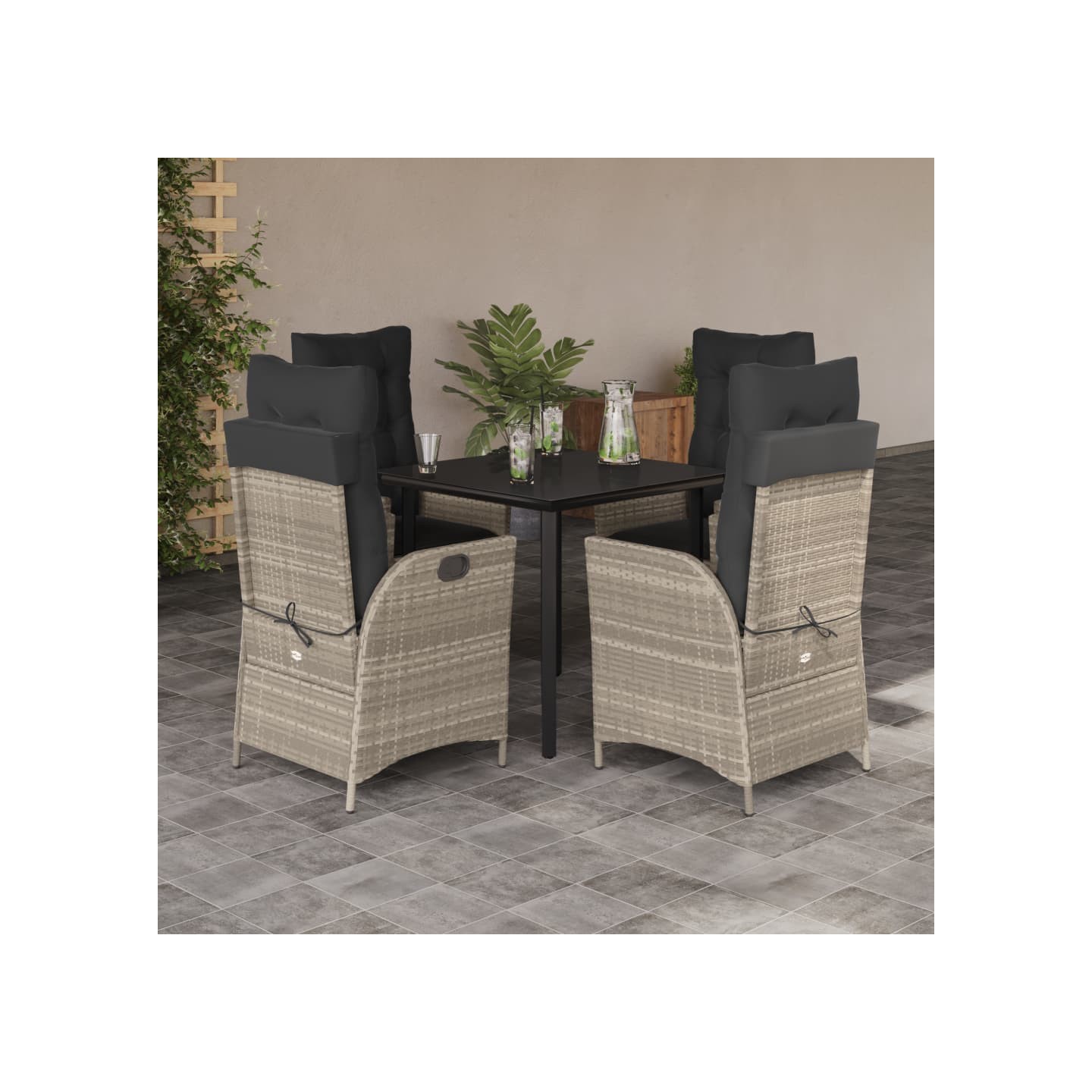 Ensemble à manger de jardin et coussins 5 pcs gris clair rotin