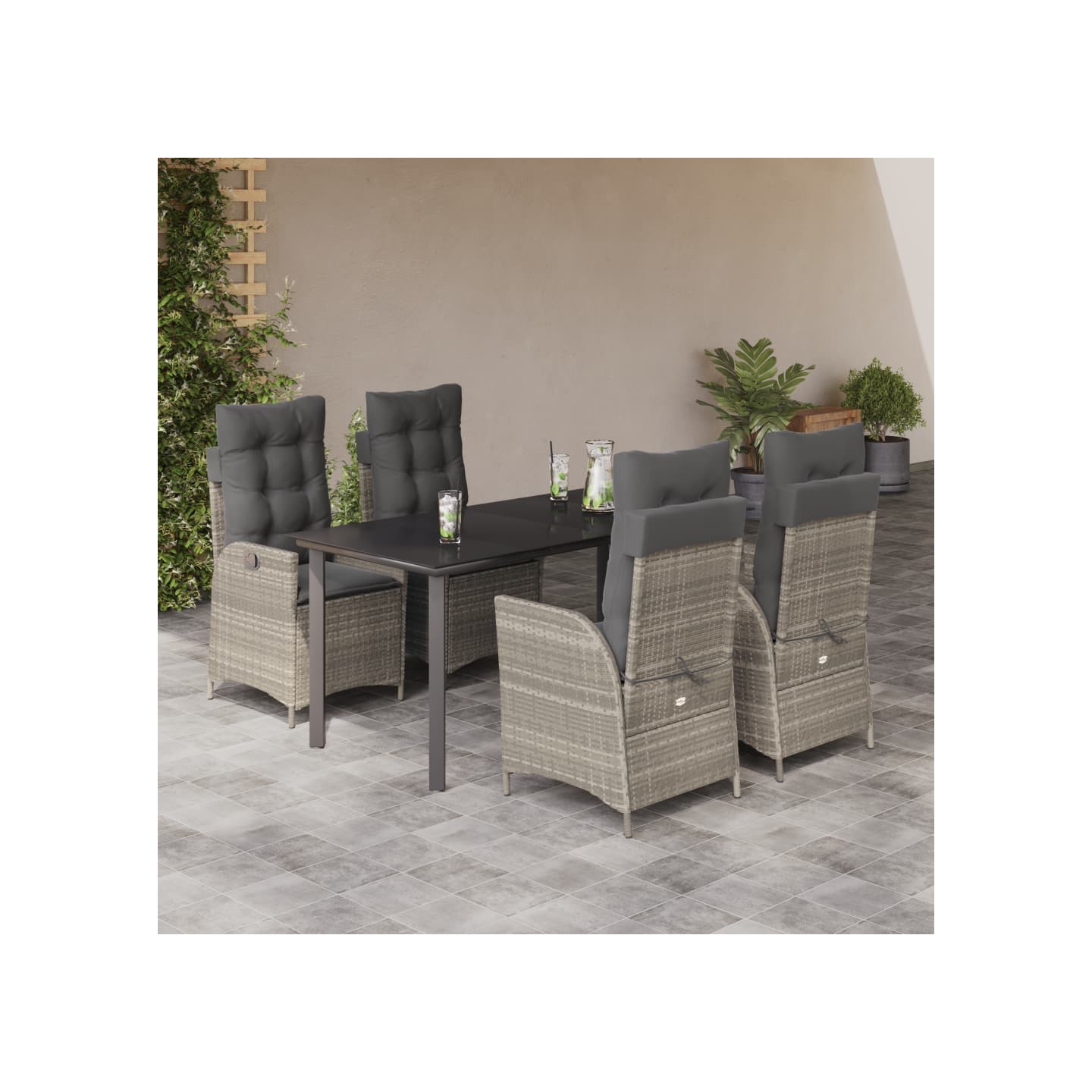 Ensemble à manger de jardin et coussins 5 pcs gris clair rotin