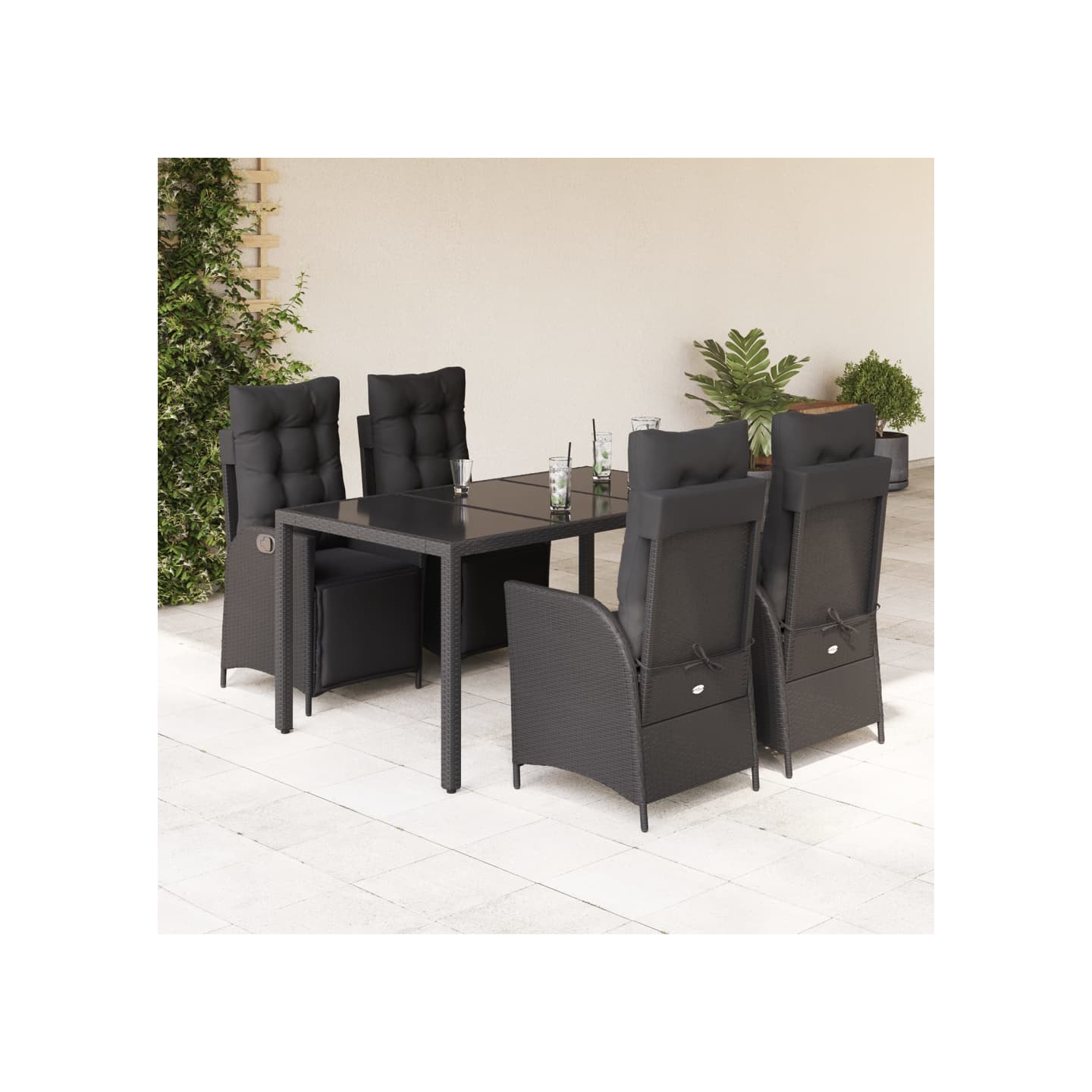 Ensemble à manger de jardin coussins 5pcs Noir Résine tressée