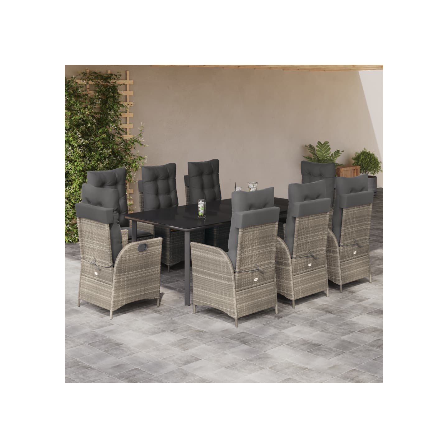 Ensemble à manger de jardin et coussins 9 pcs gris clair rotin