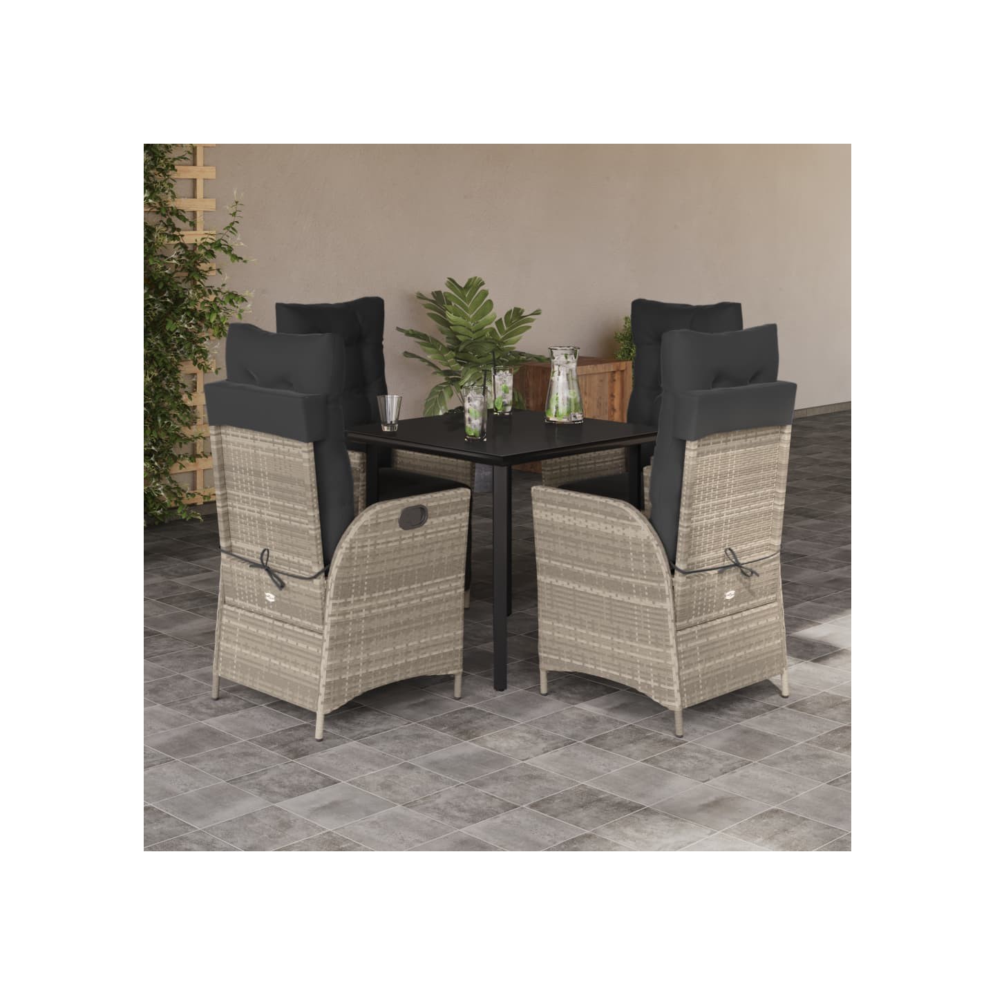 Ensemble à manger de jardin et coussins 5 pcs gris clair rotin