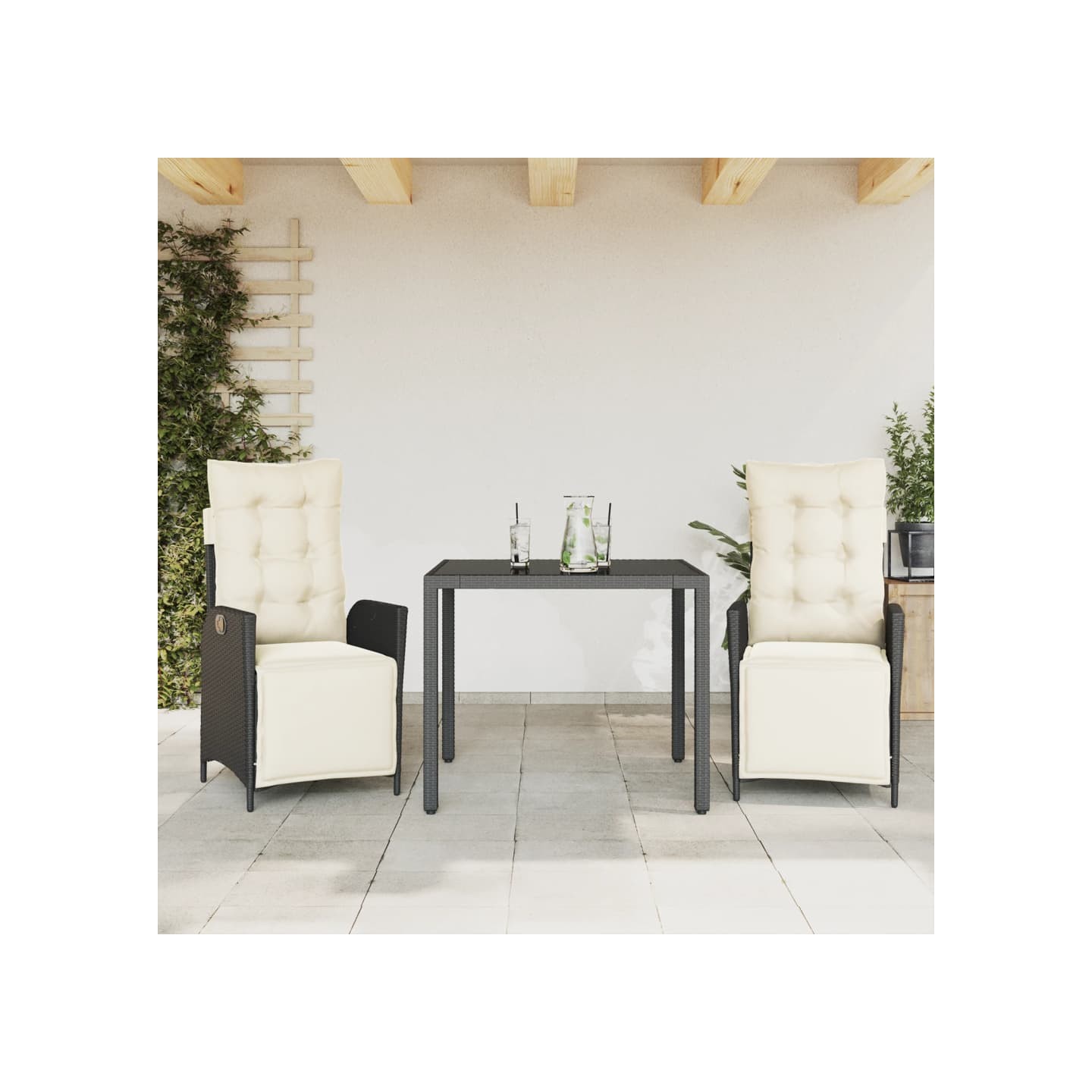 Ensemble à manger de jardin avec coussins 3 pcs Noir
