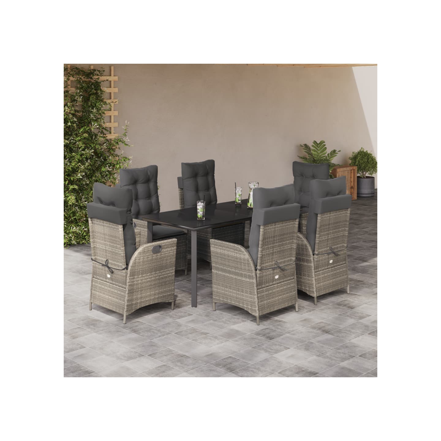 Ensemble à manger de jardin et coussins 7 pcs gris clair rotin