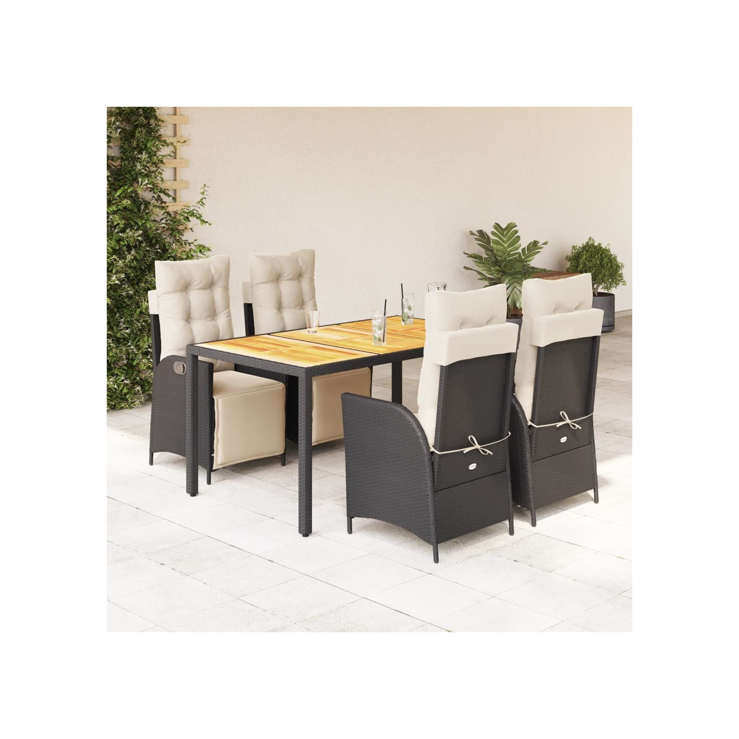 Ensemble à manger de jardin coussins 5pcs Noir Résine tressée