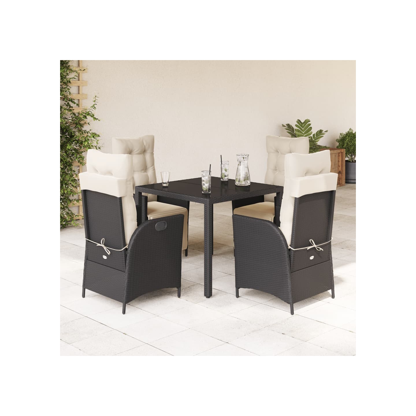 Ensemble à manger de jardin coussins 5pcs Noir Résine tressée