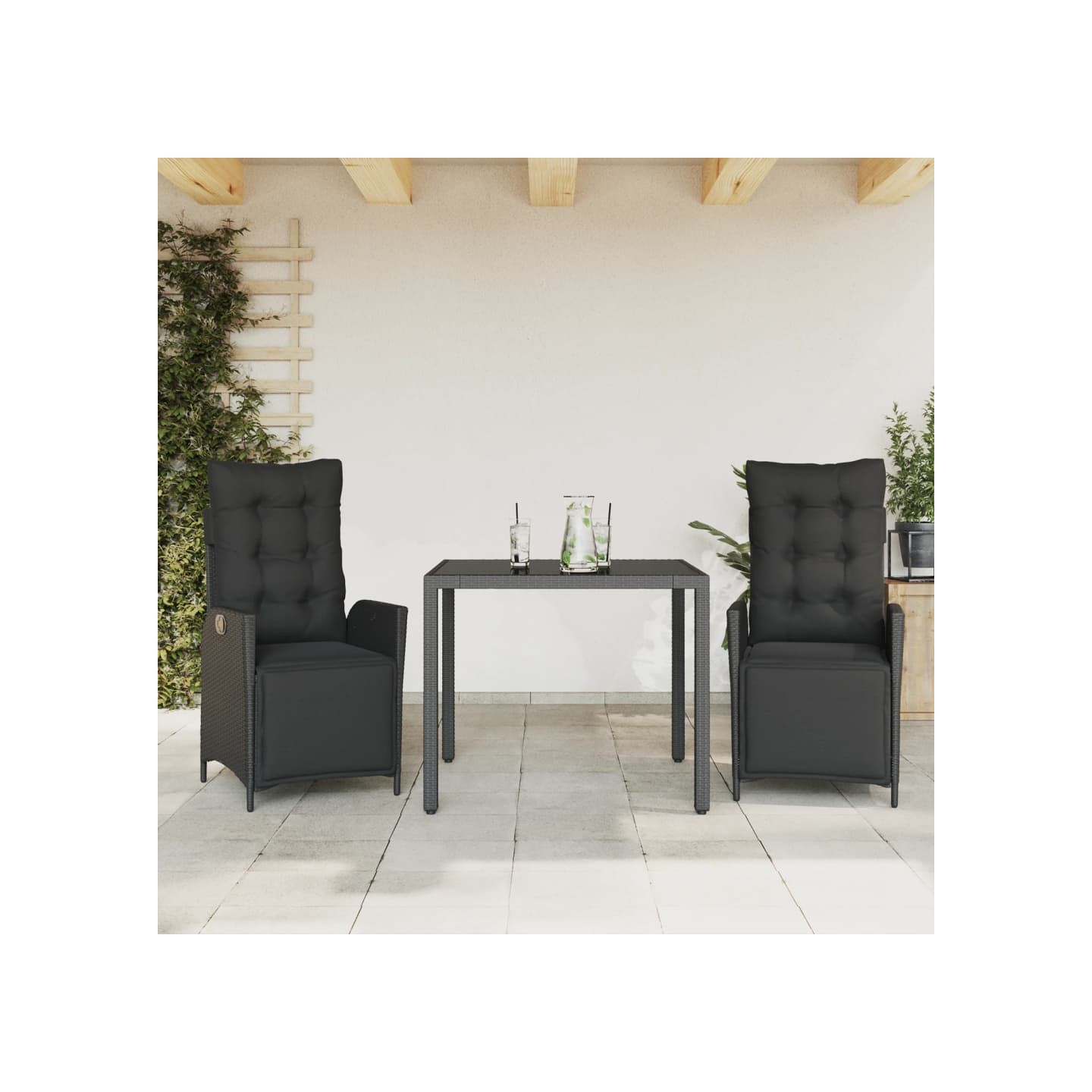 Ensemble à manger de jardin avec coussins 3 pcs Noir