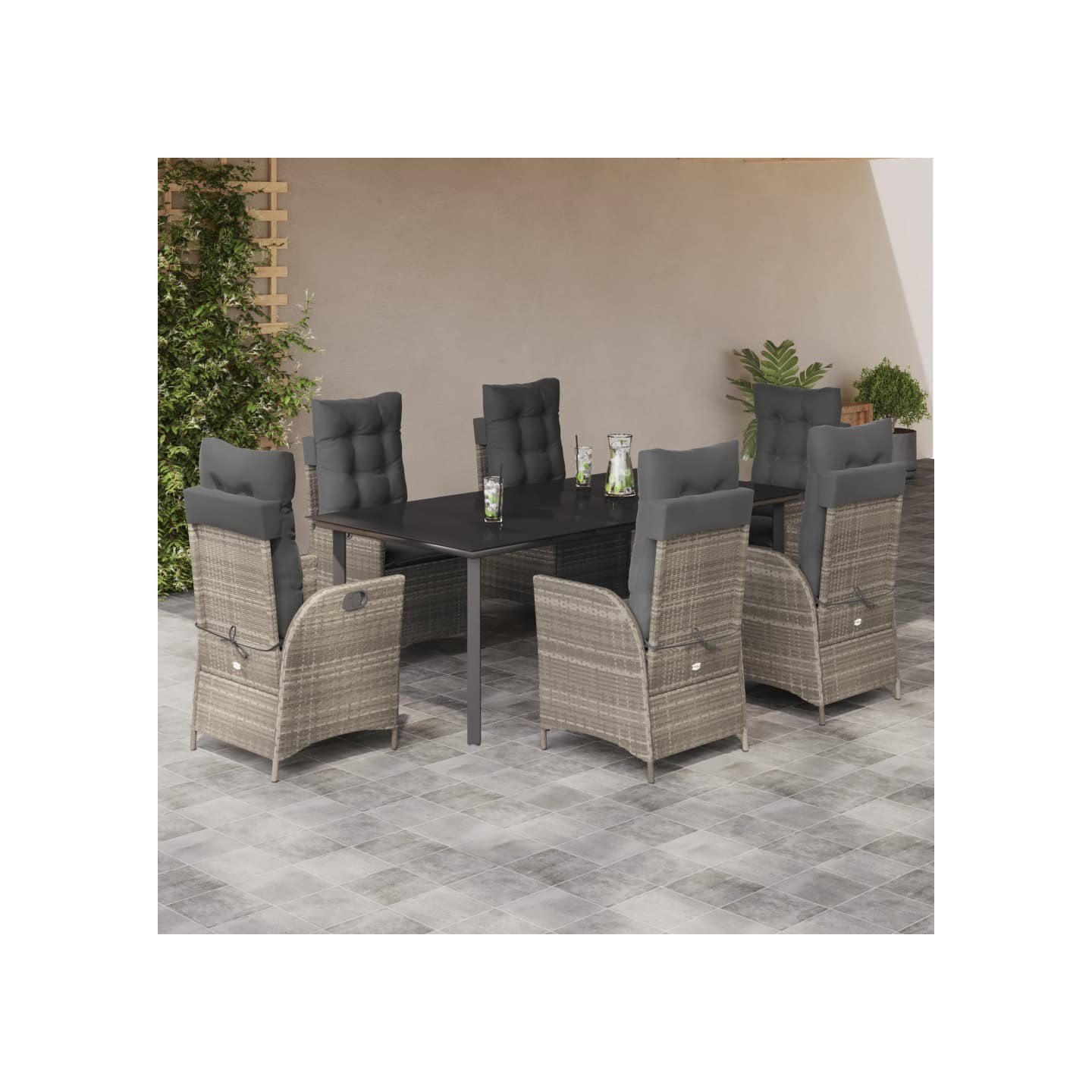 Ensemble à manger de jardin et coussins 7 pcs gris clair rotin