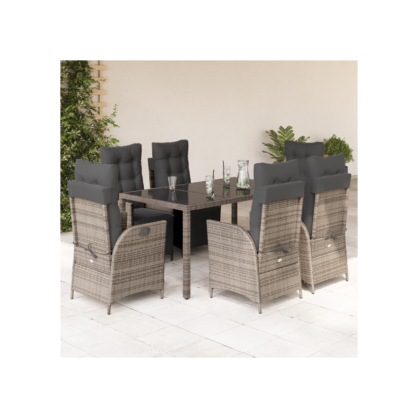 Ensemble à manger de jardin et coussins 7 pcs gris rotin