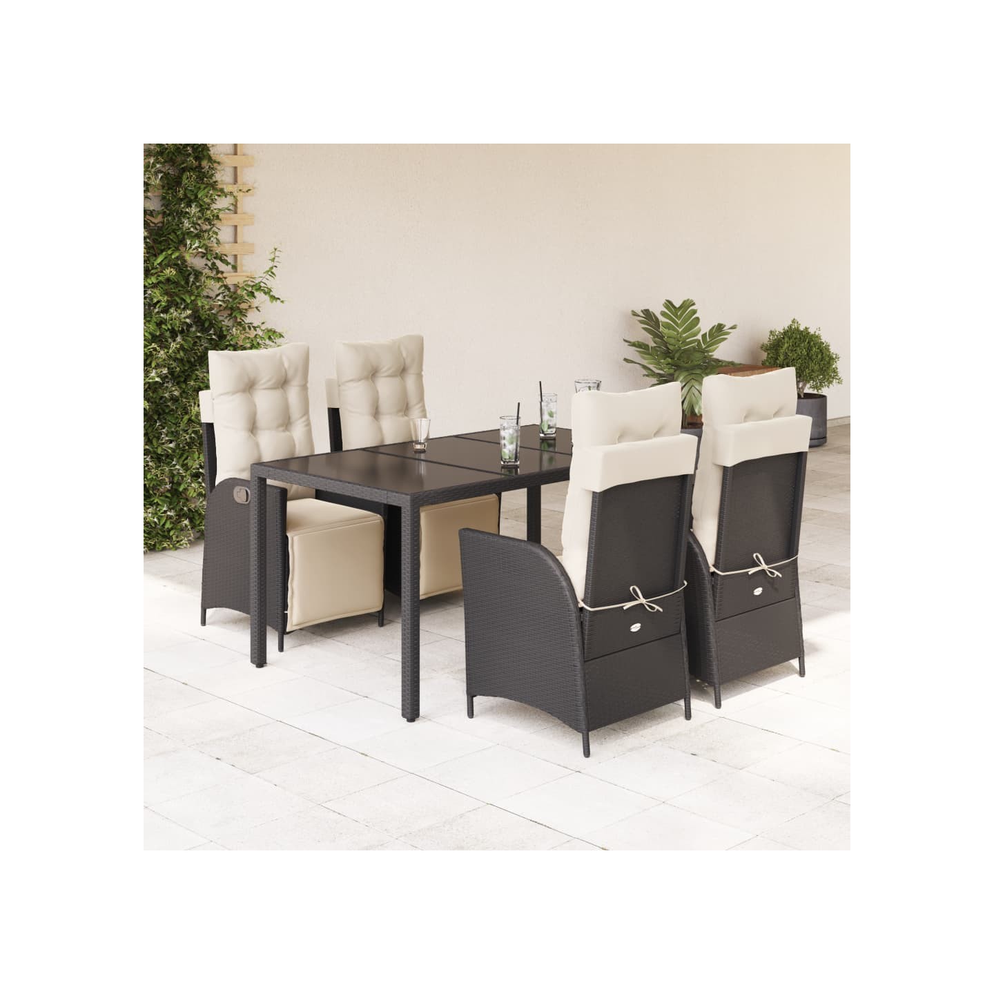 Ensemble à manger de jardin coussins 5pcs Noir Résine tressée