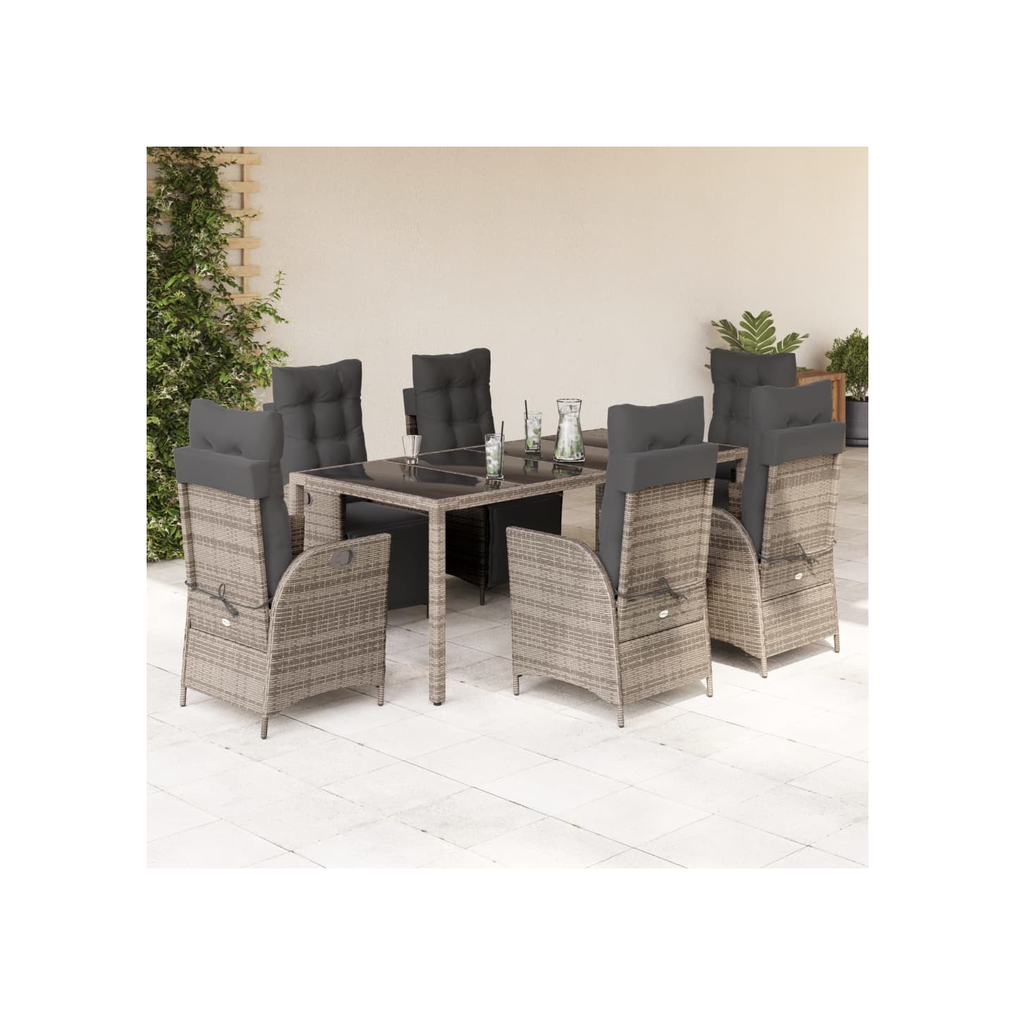 Ensemble à manger de jardin 9 pcs coussins gris résine tressée