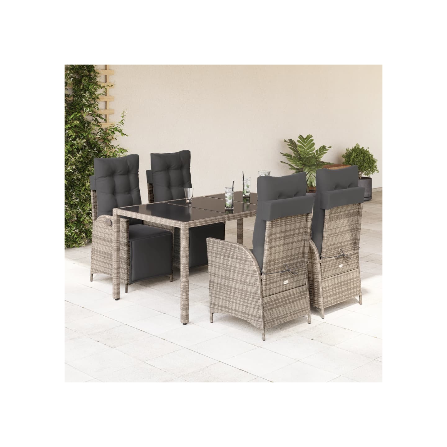 Ensemble à manger de jardin 5 pcs coussins gris résine tressée