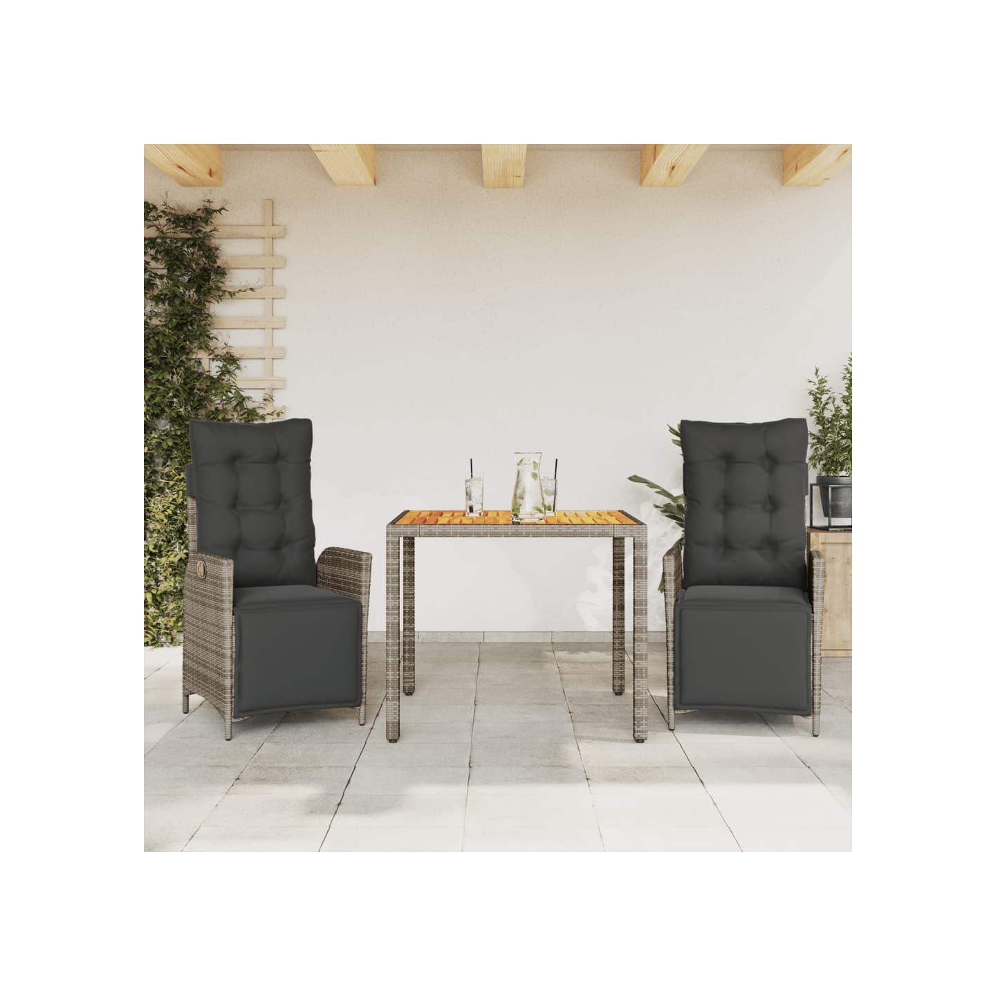 Ensemble à manger de jardin 3 pcs coussins gris résine tressée