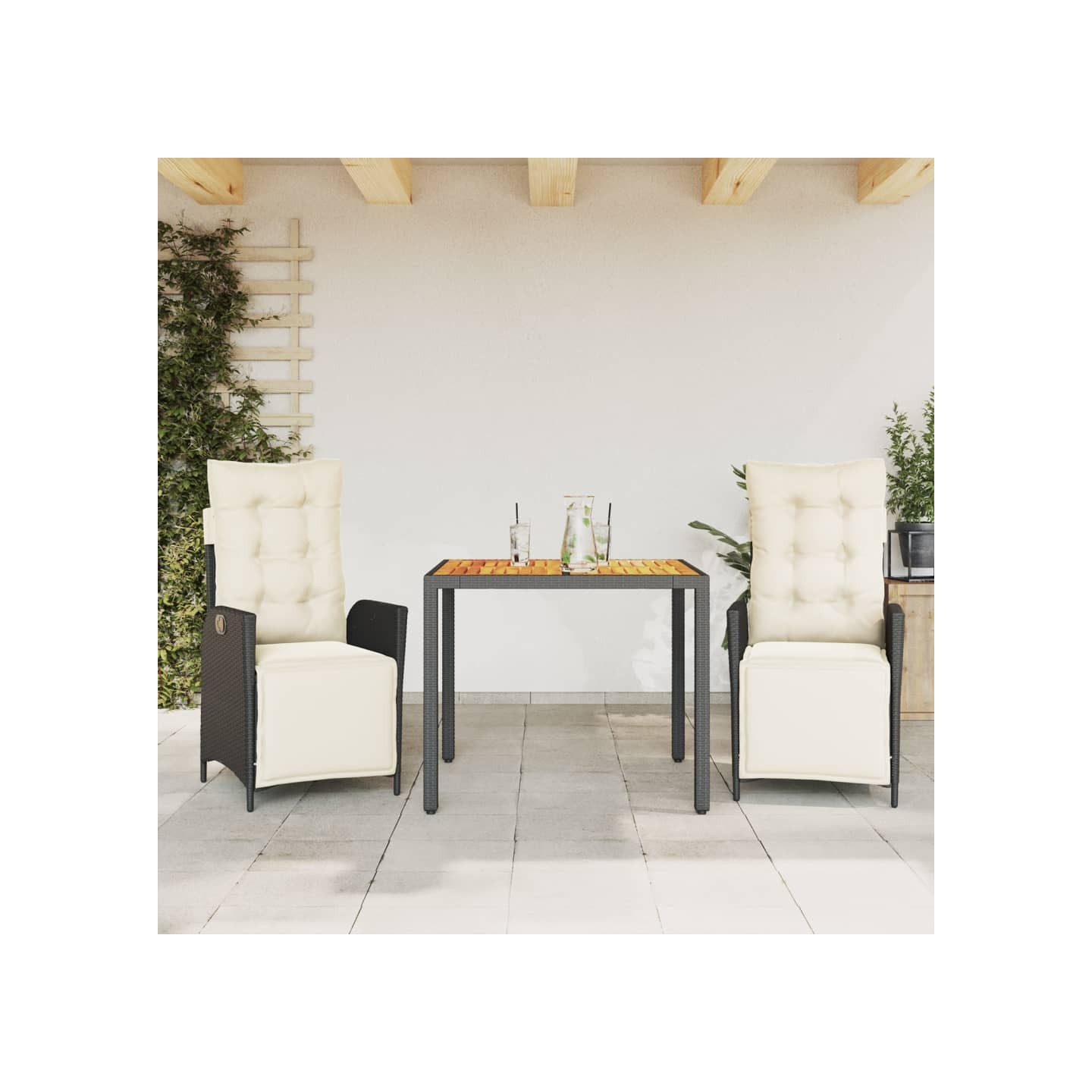 Ensemble à manger de jardin avec coussins 3 pcs Noir