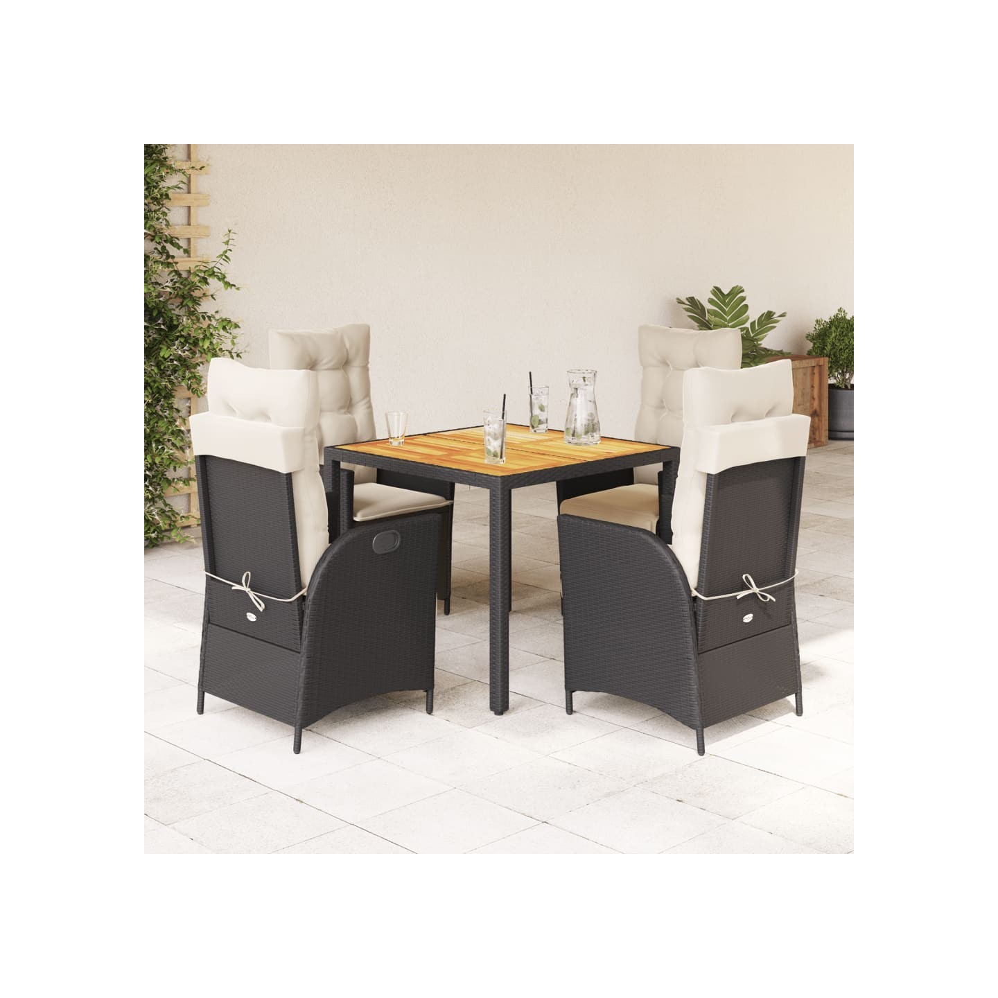 Ensemble à manger de jardin coussins 5pcs Noir Résine tressée