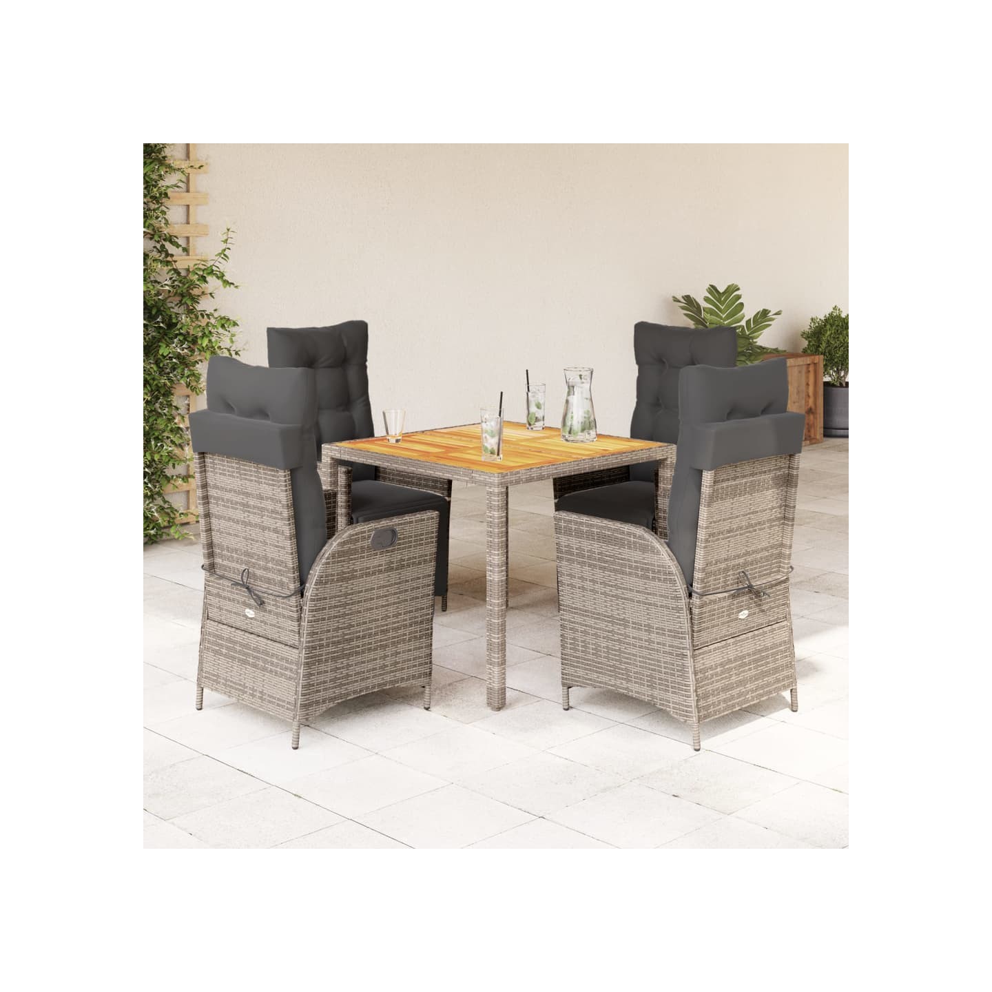 Ensemble à manger de jardin 5 pcs coussins gris résine tressée