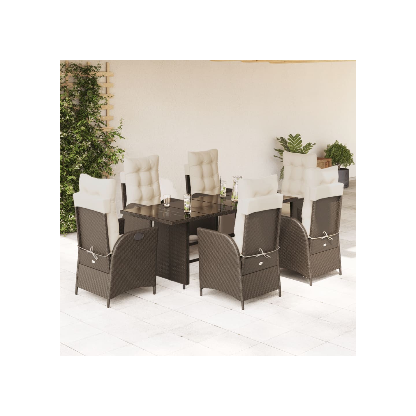 Ensemble à manger de jardin et coussins 7 pcs marron rotin