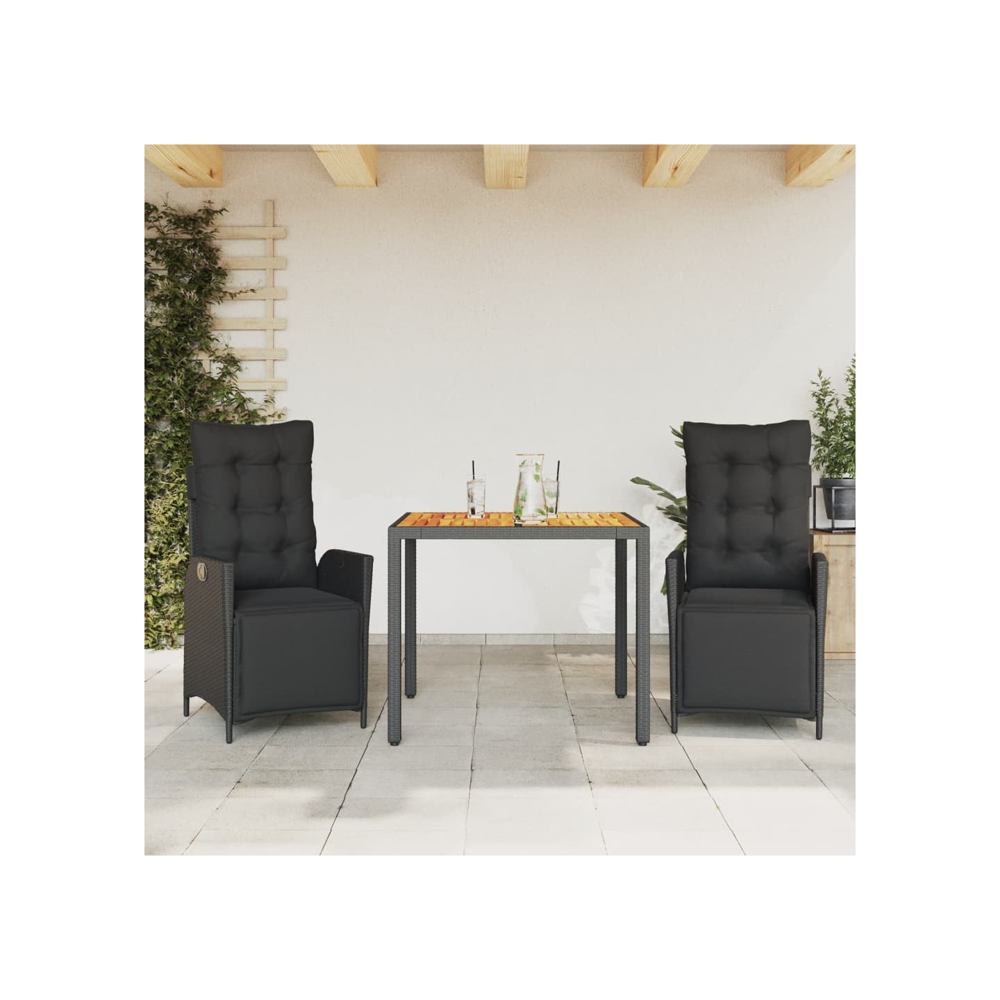 Ensemble à manger de jardin avec coussins 3 pcs Noir