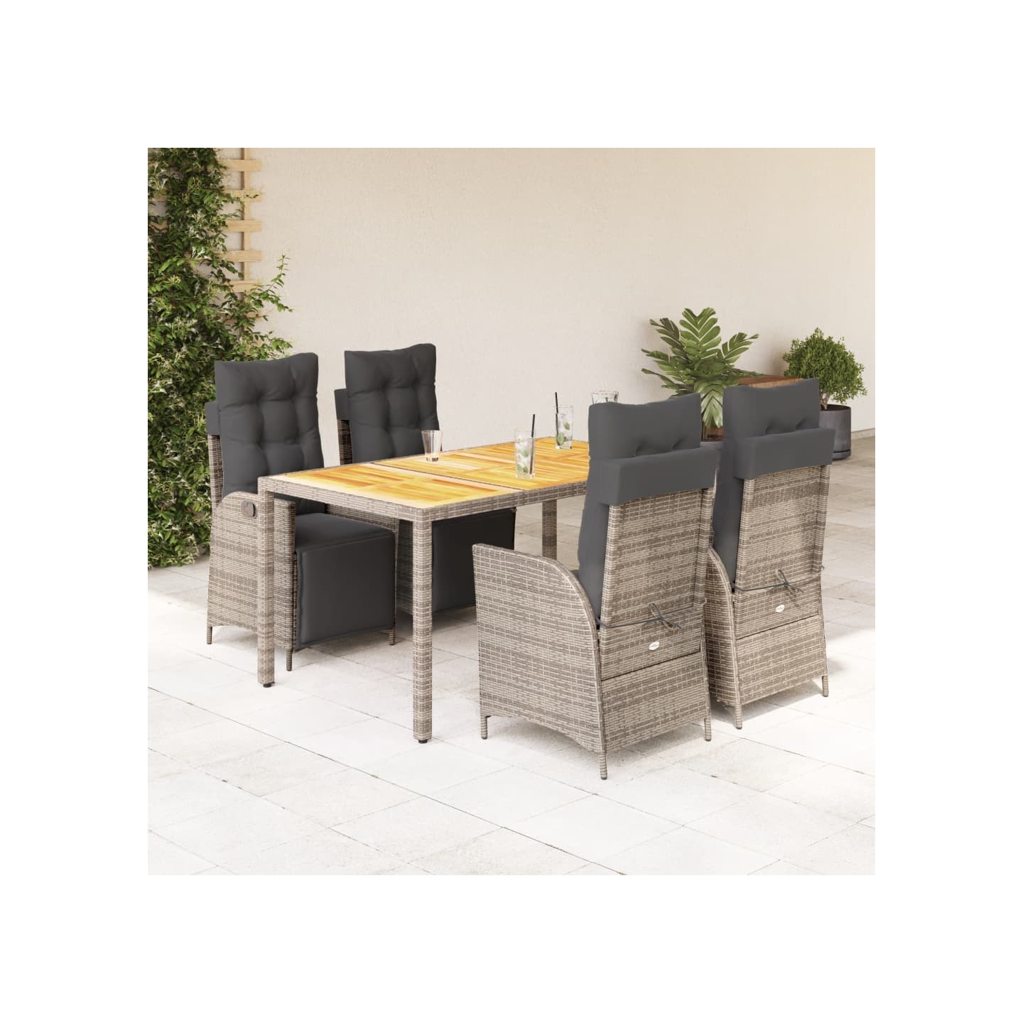 Ensemble à manger de jardin 5 pcs coussins gris résine tressée