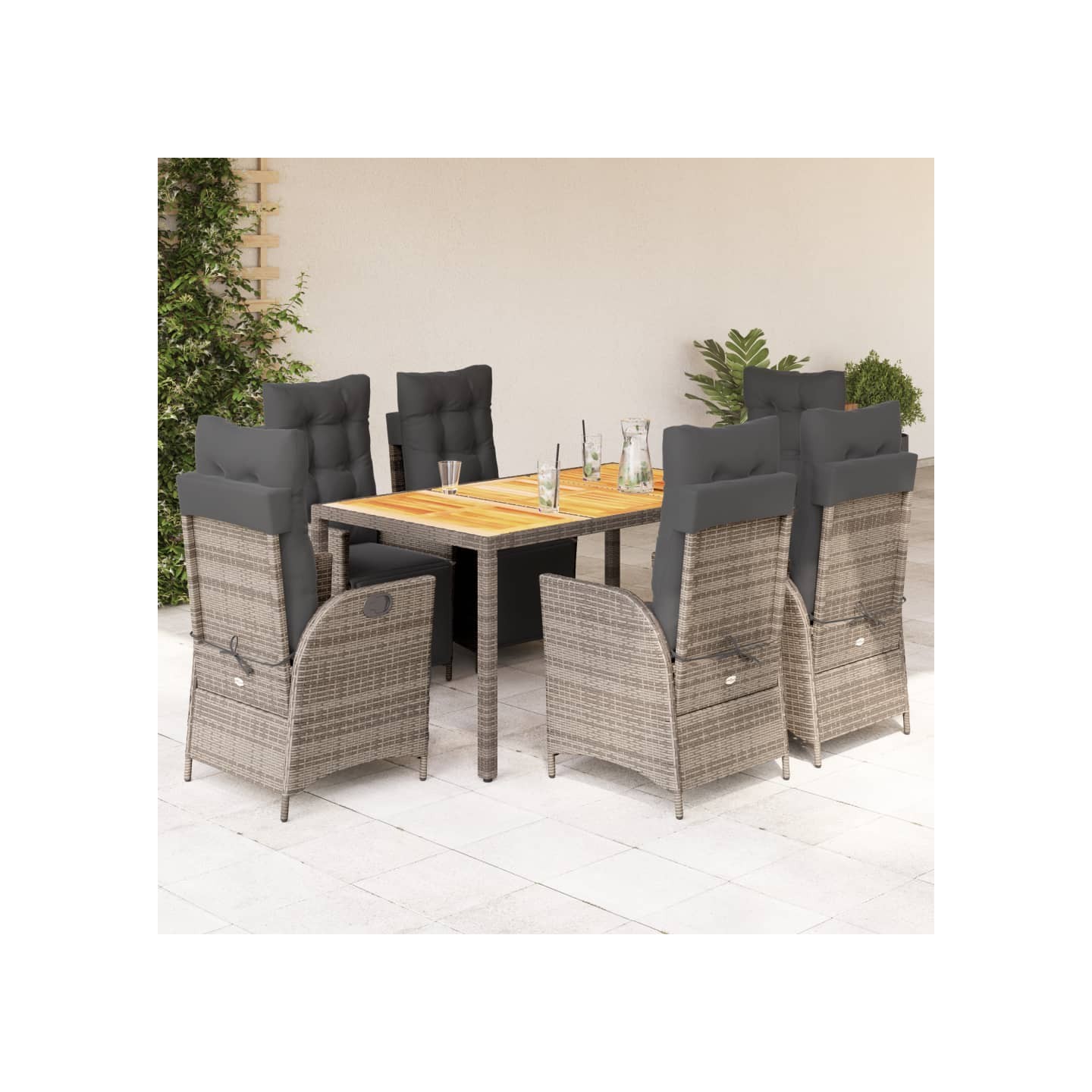 Ensemble à manger de jardin et coussins 7 pcs gris rotin