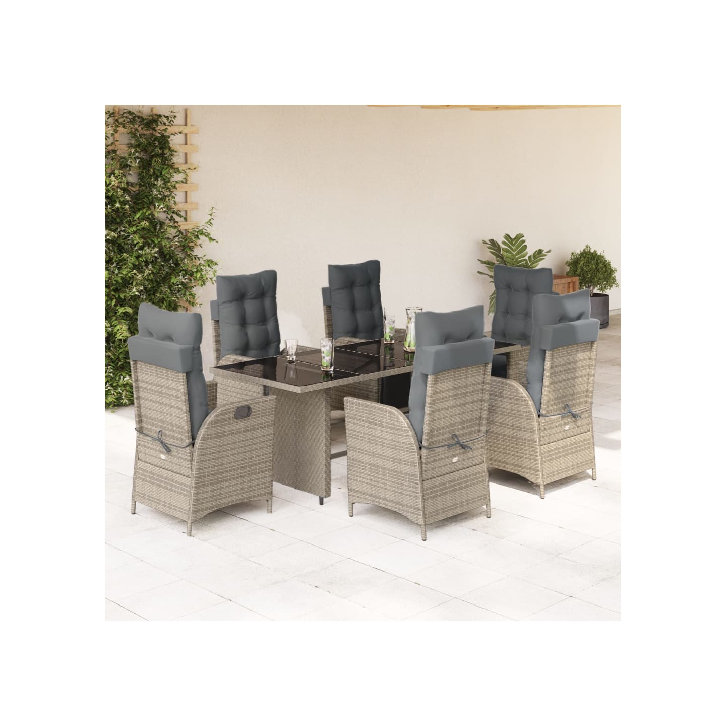 Ensemble à manger de jardin et coussins 7 pcs gris rotin