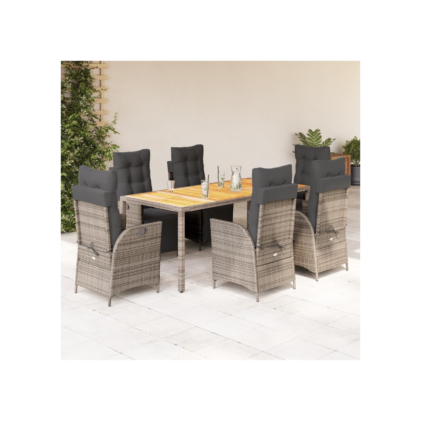 Ensemble à manger de jardin et coussins 7 pcs gris rotin
