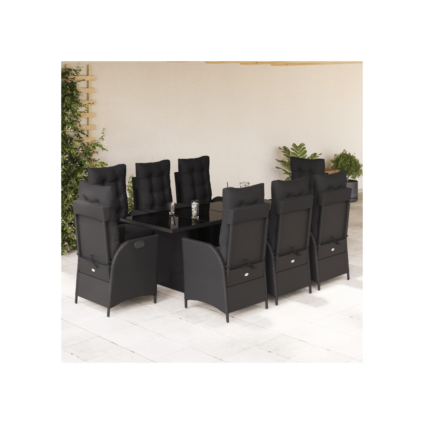 Ensemble à manger de jardin 9pcs coussins noir résine tressée