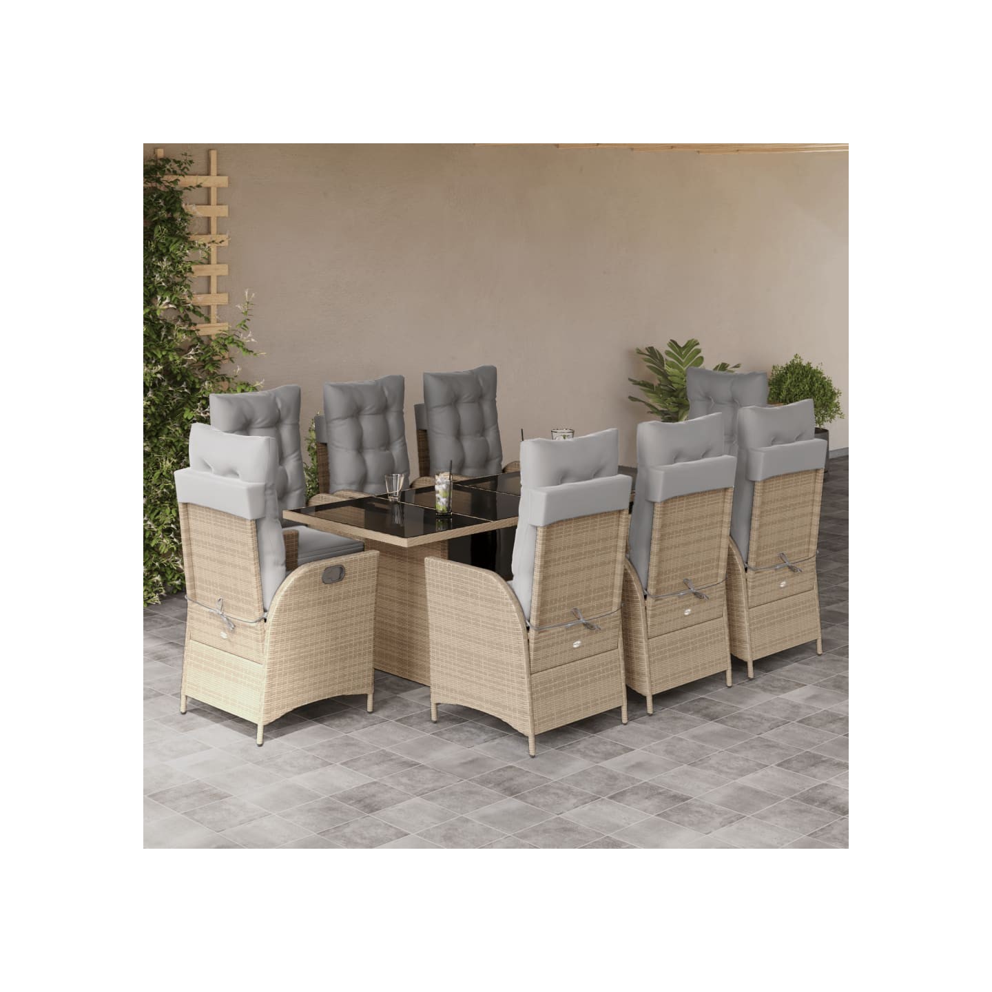 Ensemble à manger de jardin et coussins 9 pcs mélange beige