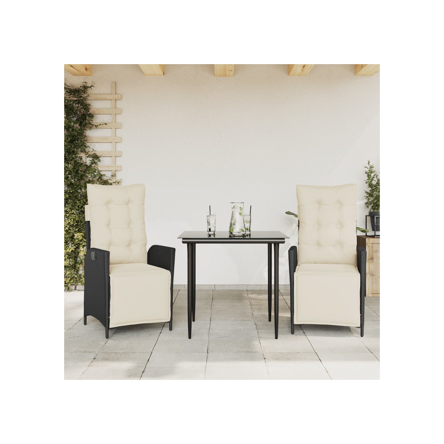 Ensemble à manger de jardin avec coussins 3 pcs Noir