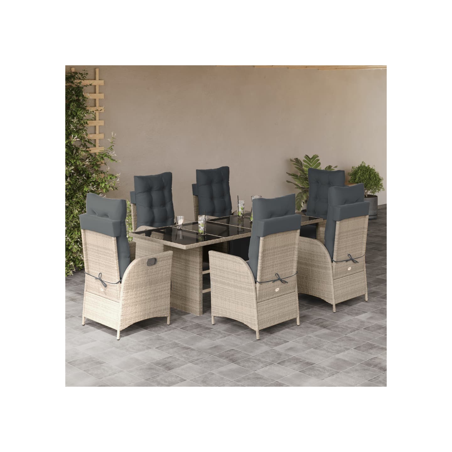 Ensemble à manger de jardin et coussins 7 pcs gris clair rotin