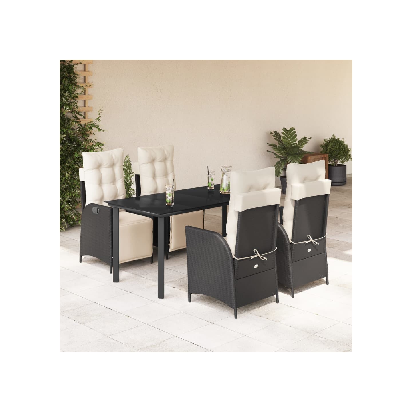 Ensemble à manger de jardin coussins 5pcs Noir Résine tressée