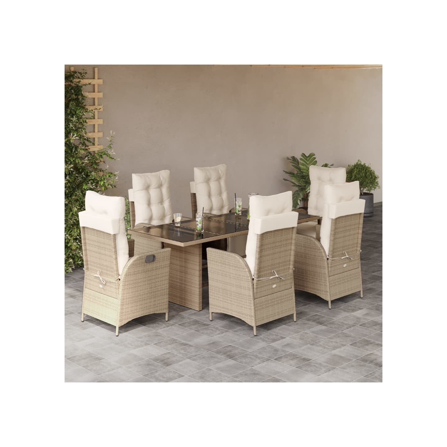 Ensemble à manger de jardin et coussins 7 pcs beige poly rotin
