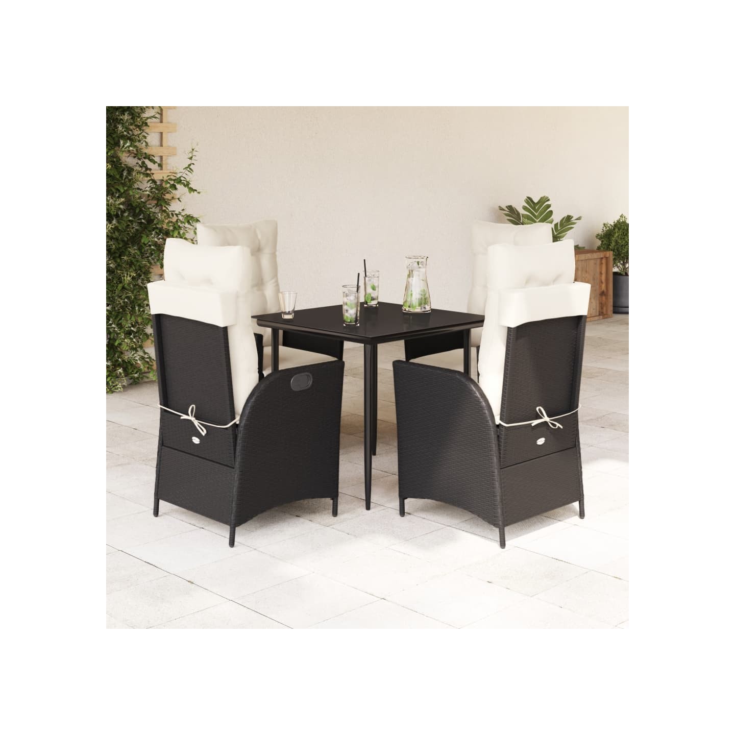 Ensemble à manger de jardin coussins 5pcs Noir Résine tressée
