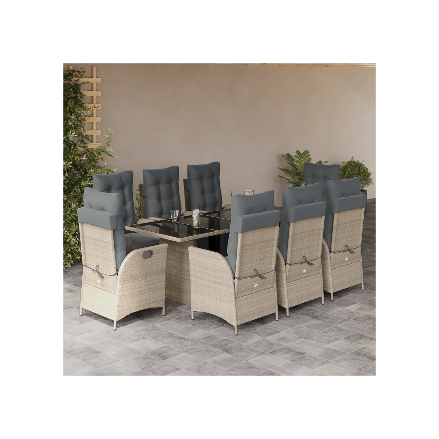 Ensemble à manger de jardin et coussins 9 pcs gris clair rotin