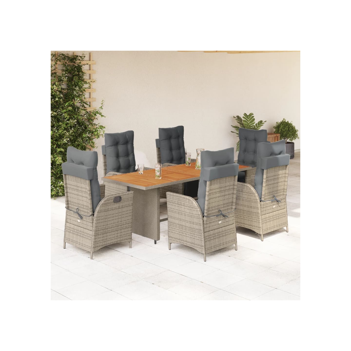 Ensemble à manger de jardin et coussins 7 pcs gris rotin