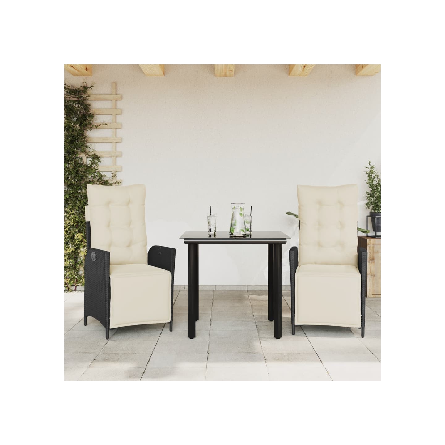 Ensemble à manger de jardin avec coussins 3 pcs Noir