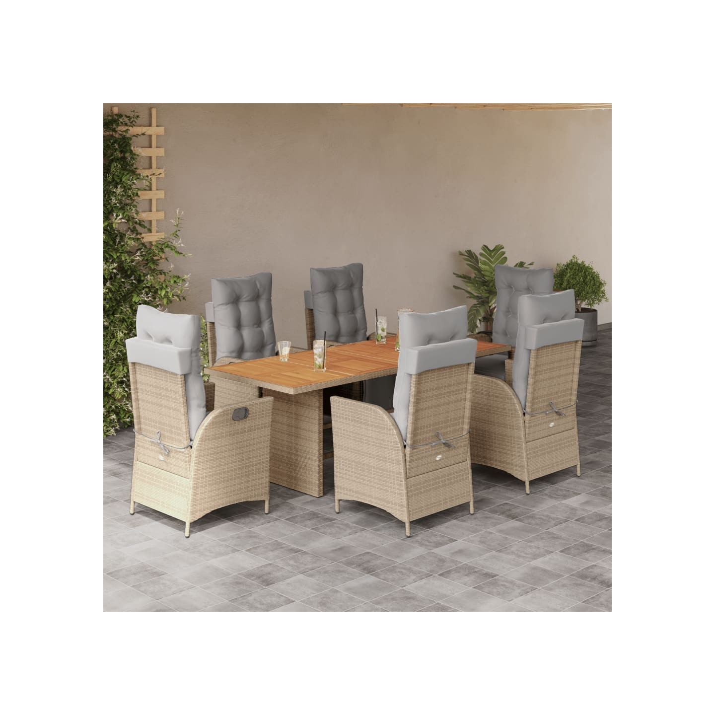 Ensemble à manger de jardin coussins 7 pcs mélange beige rotin