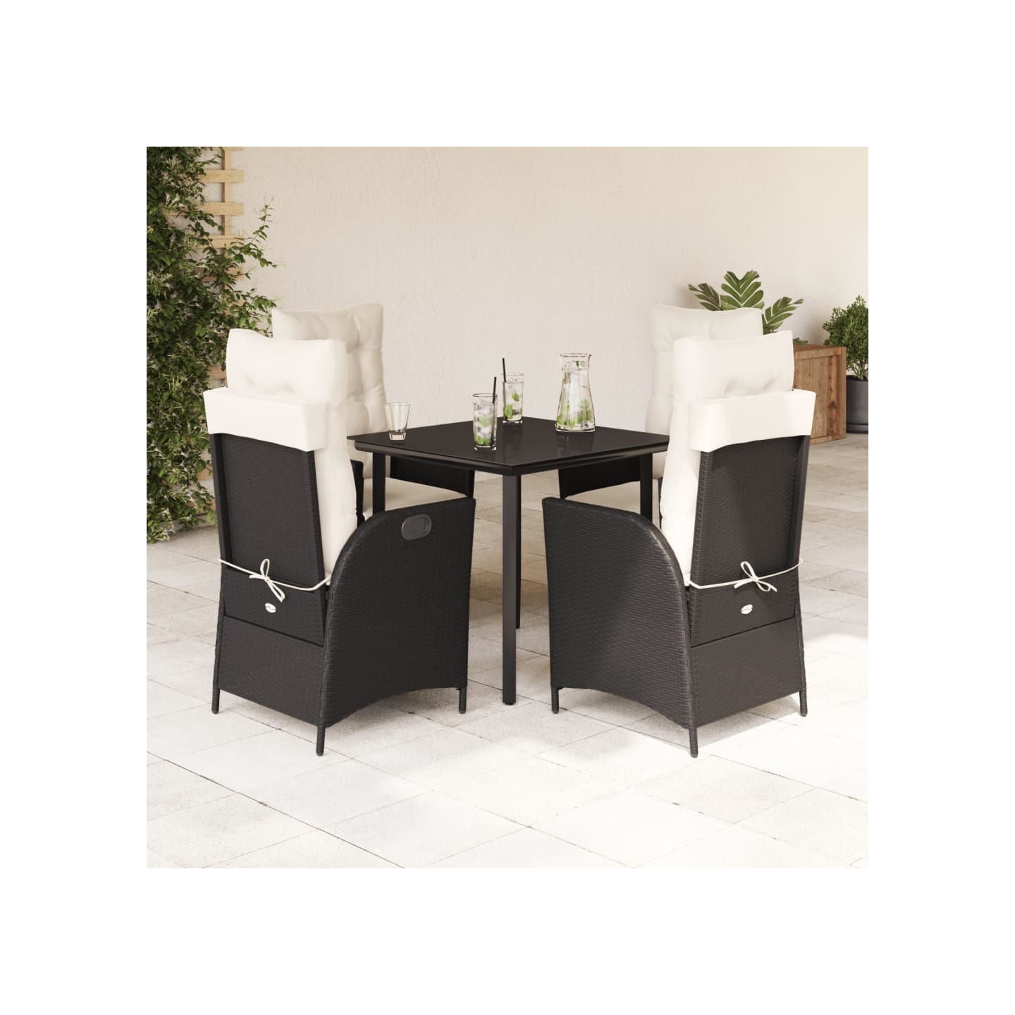 Ensemble à manger de jardin coussins 5pcs Noir Résine tressée