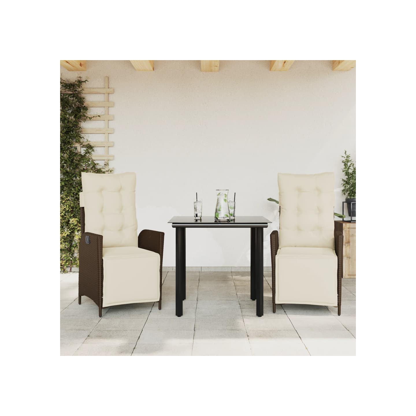 Ensemble à manger de jardin 3 pcs et coussins marron poly rotin