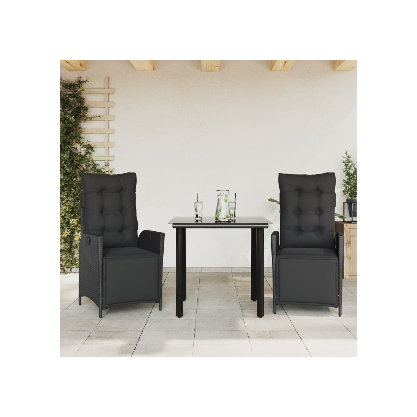 Ensemble à manger de jardin avec coussins 3 pcs Noir