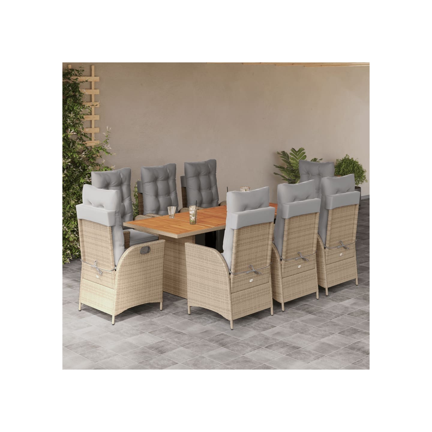 Ensemble à manger de jardin et coussins 9 pcs mélange beige