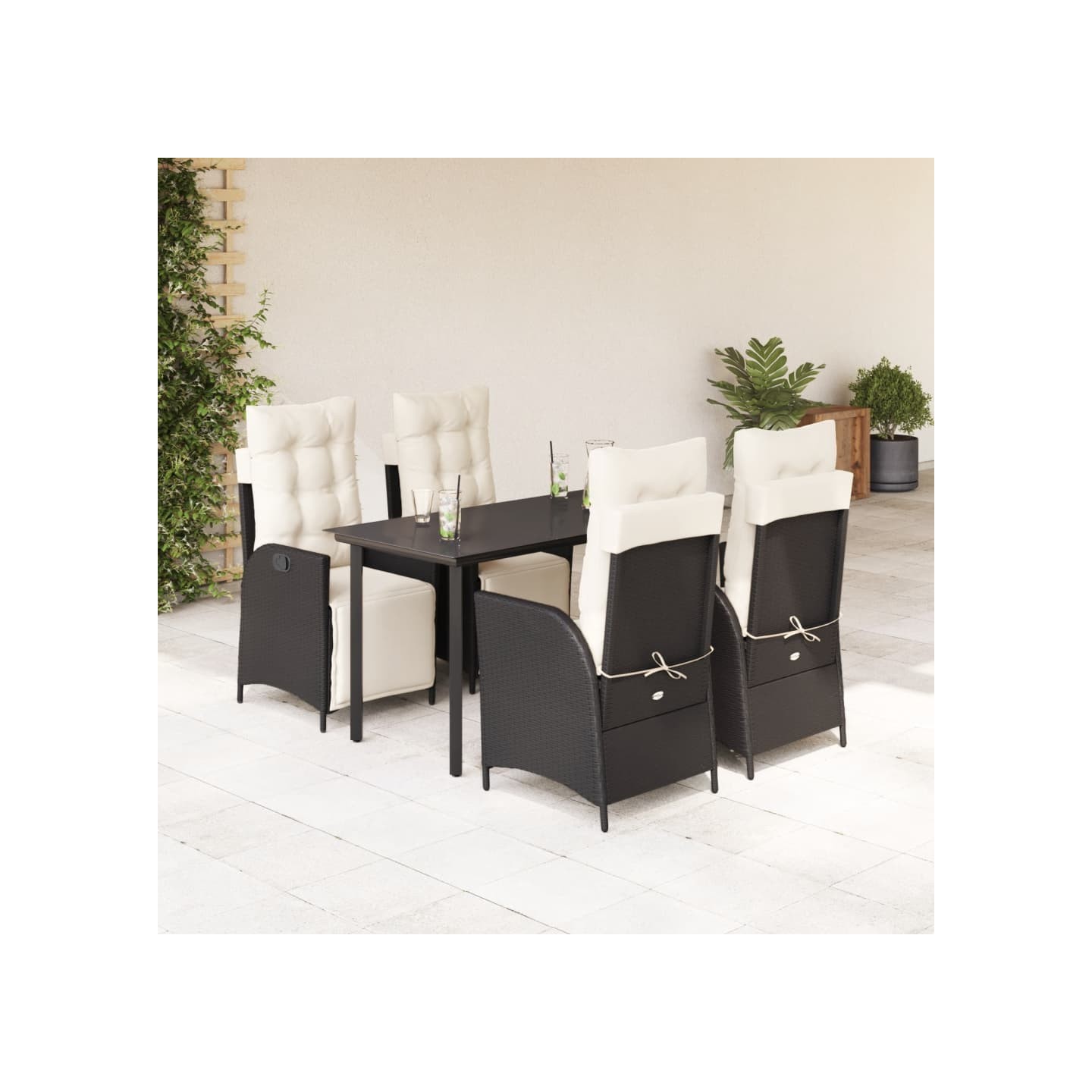 Ensemble à manger de jardin coussins 5pcs Noir Résine tressée