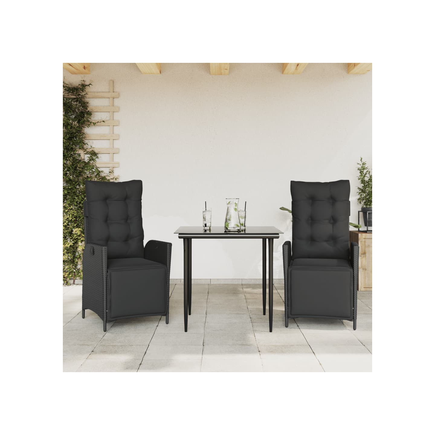 Ensemble à manger de jardin avec coussins 3 pcs Noir