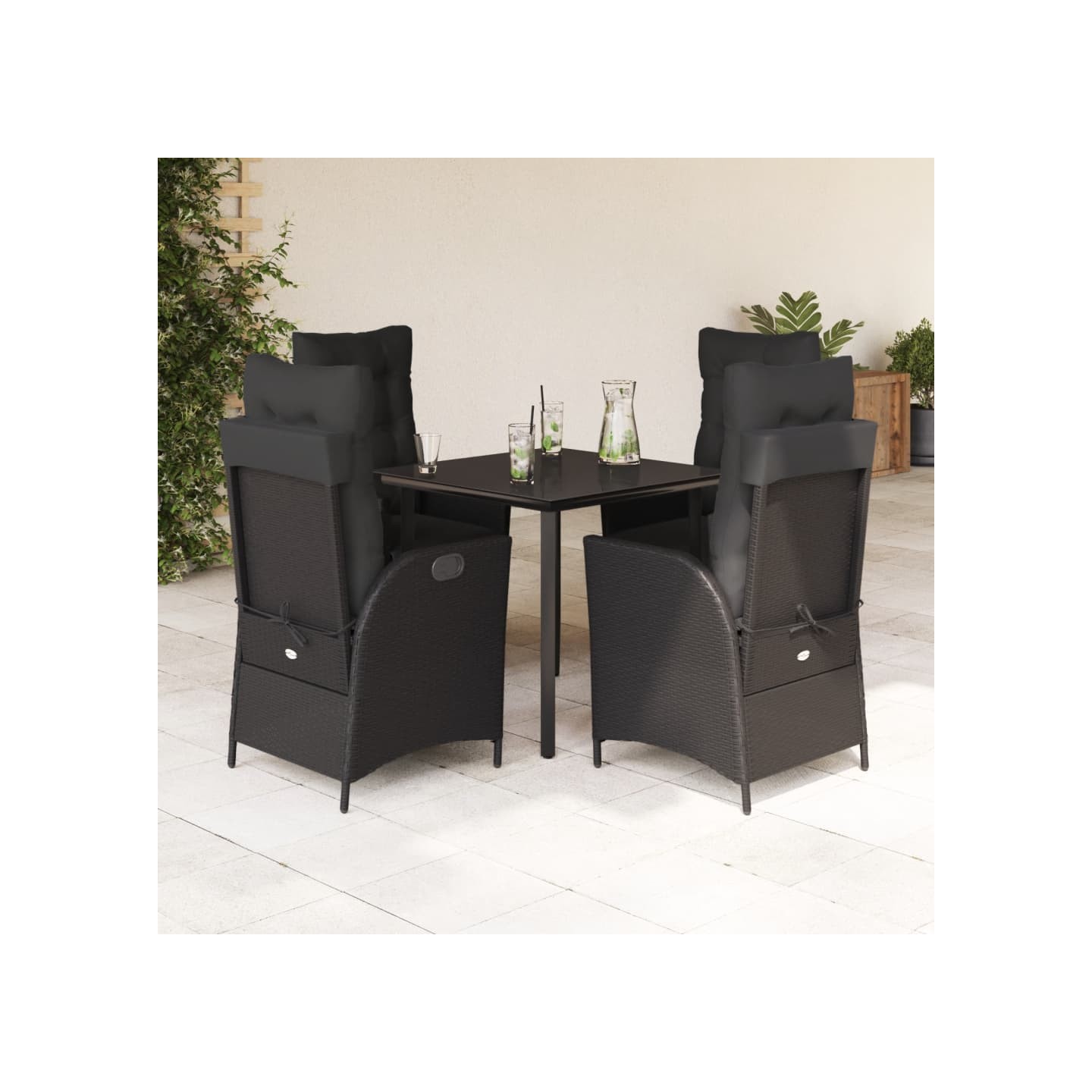Ensemble à manger de jardin coussins 5pcs Noir Résine tressée