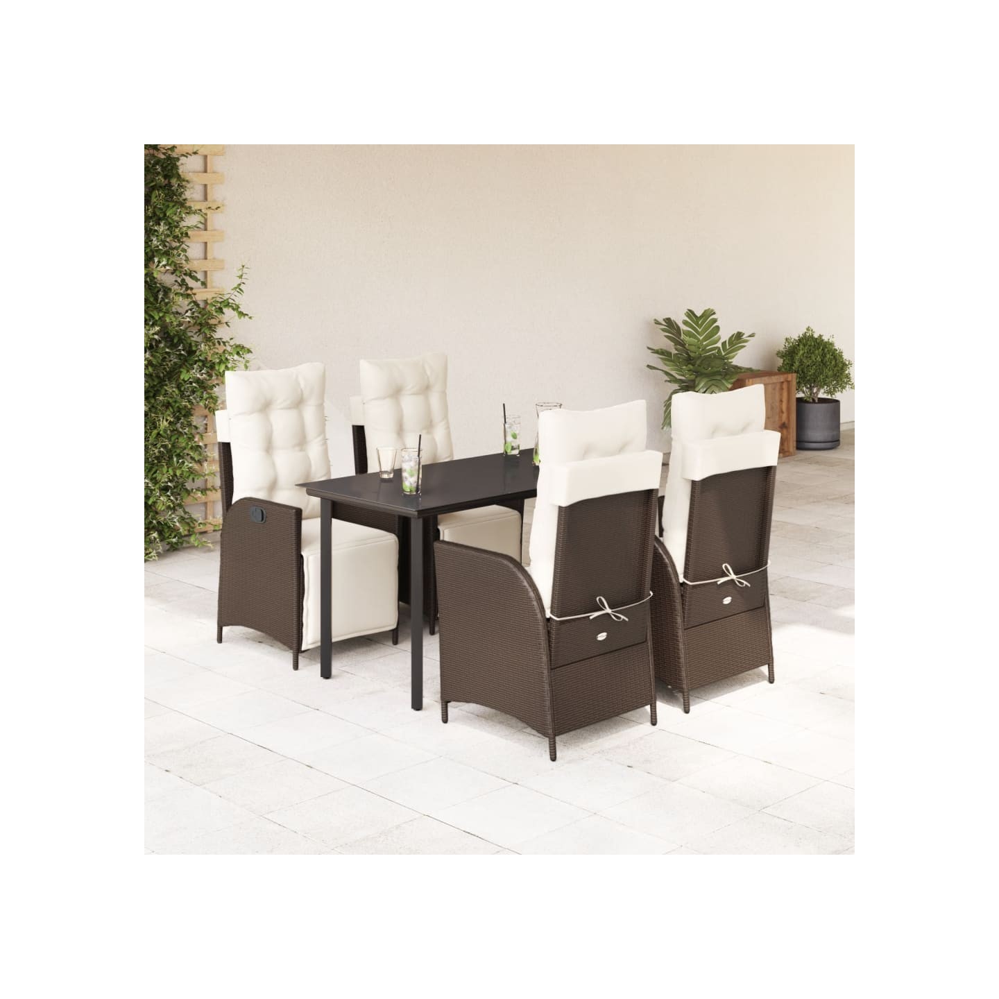 Ensemble à manger de jardin 5 pcs et coussins marron poly rotin
