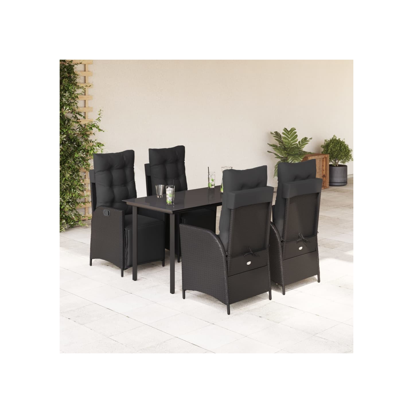 Ensemble à manger de jardin coussins 5pcs Noir Résine tressée