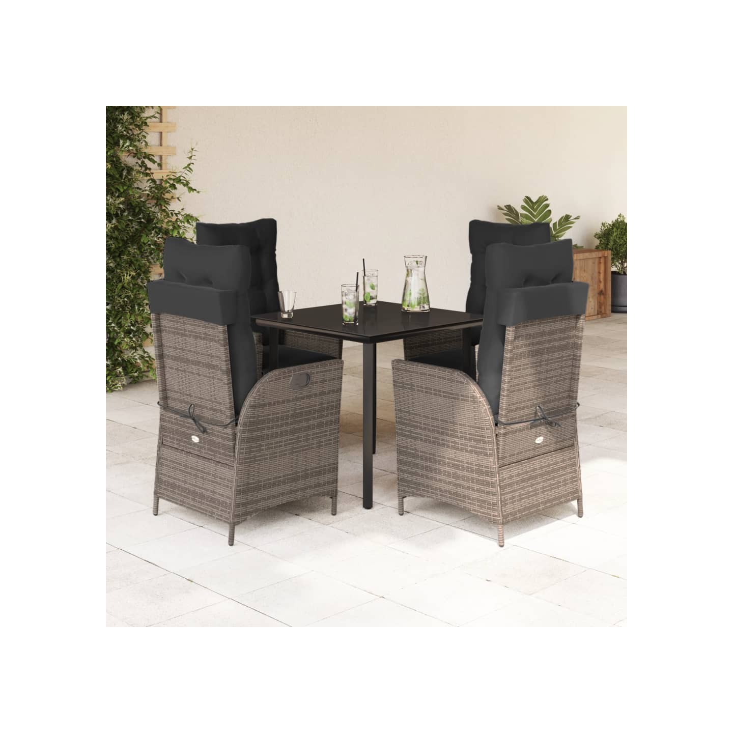 Ensemble à manger de jardin 5 pcs coussins gris résine tressée