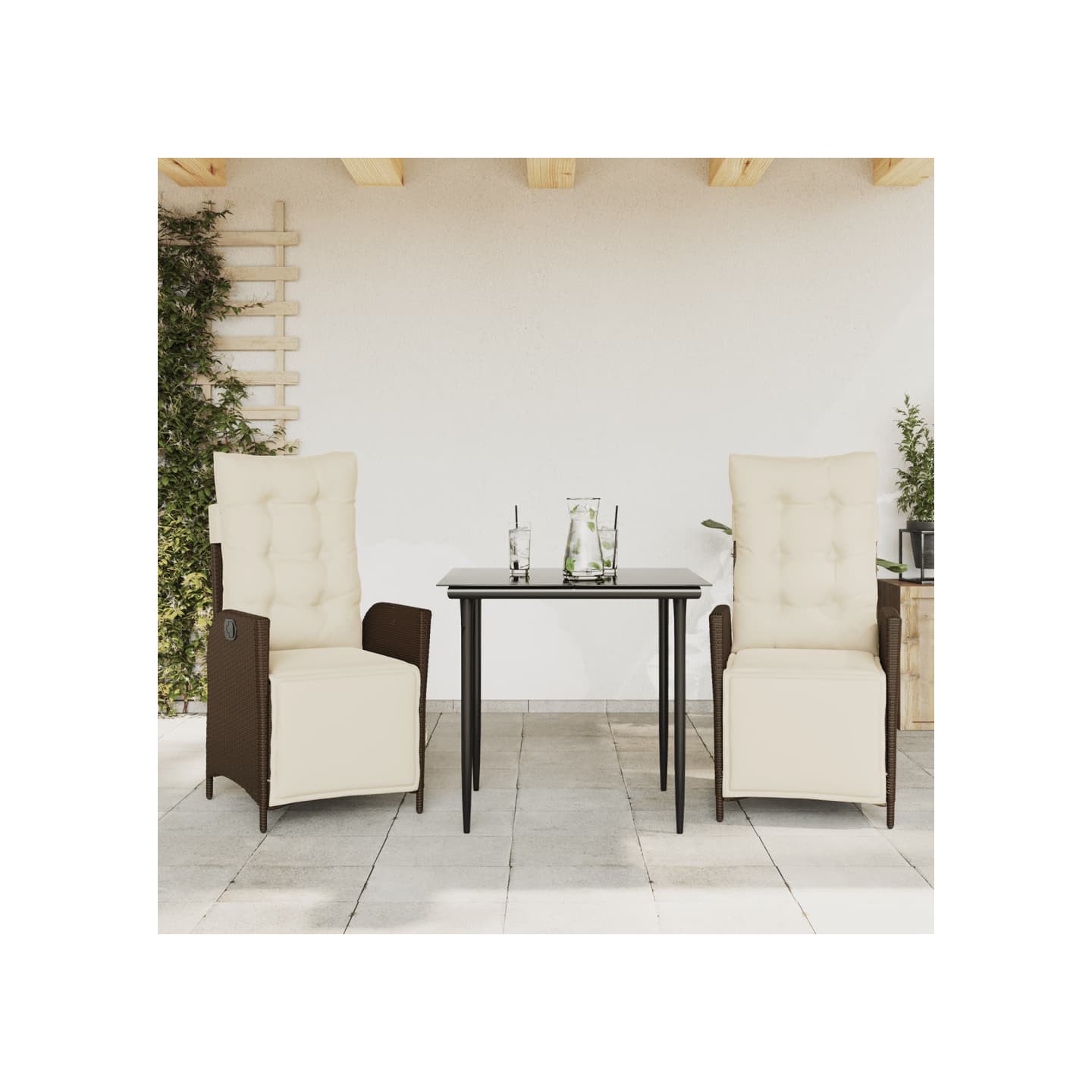 Ensemble à manger de jardin 3 pcs et coussins marron poly rotin