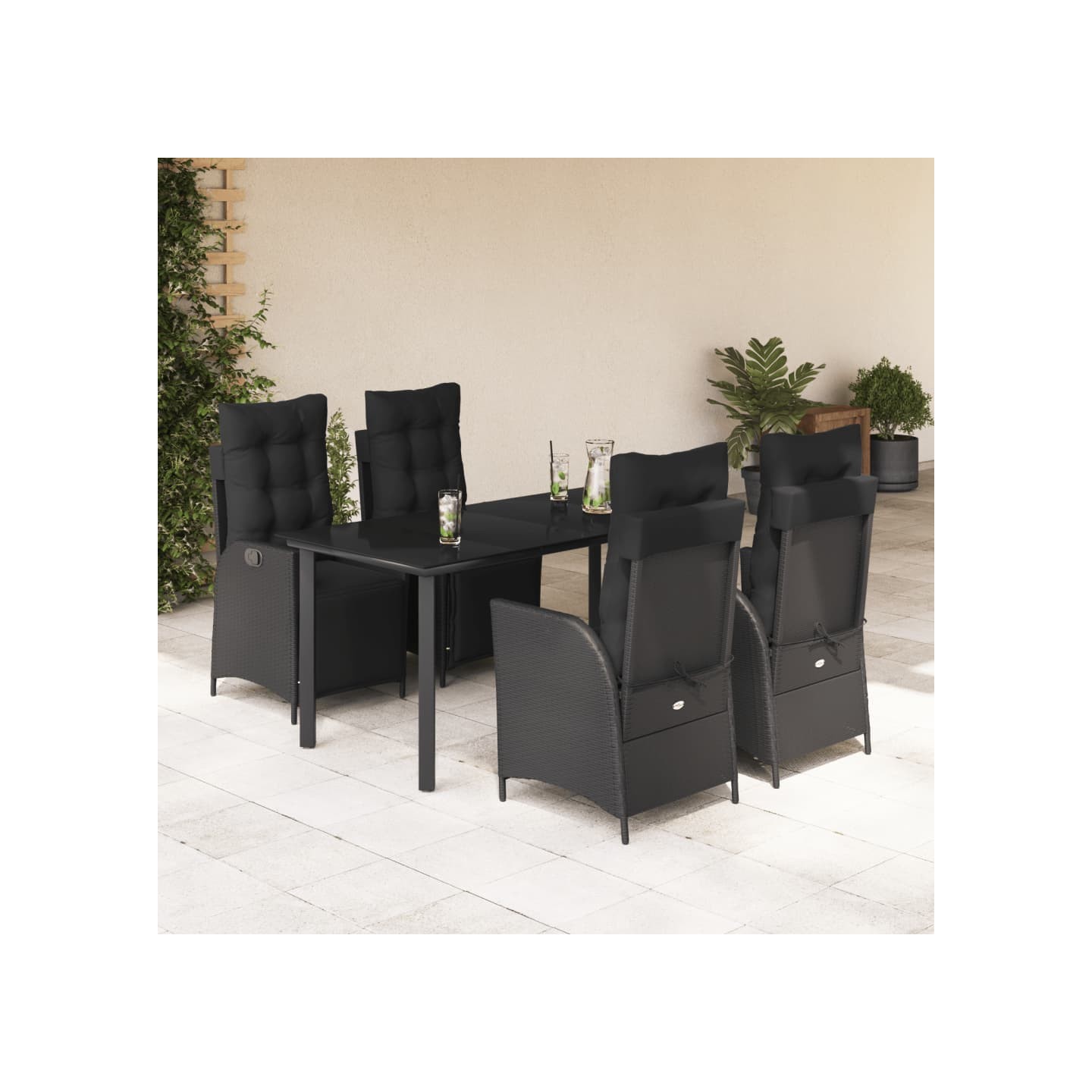 Ensemble à manger de jardin coussins 5pcs Noir Résine tressée